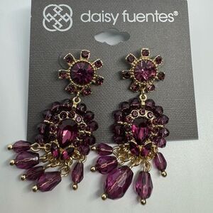 Daisy Fuentes Gold Tone Flower Post Dangling Crystal Earrings 2 inch